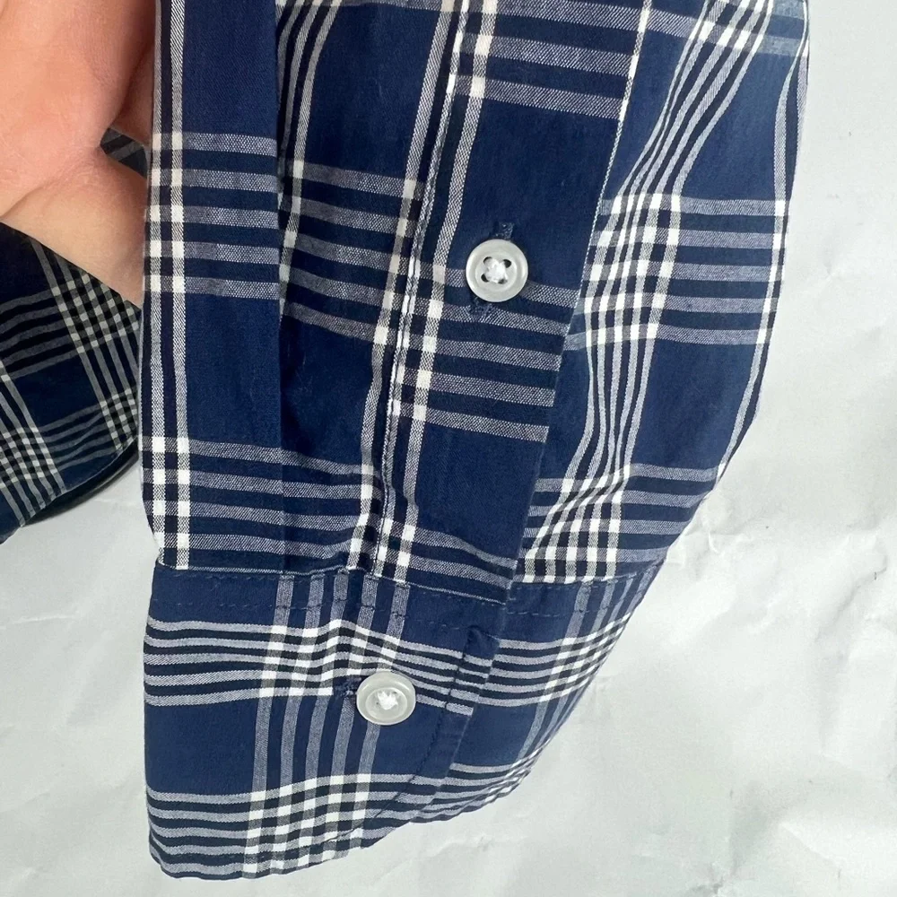 J Crew Button Down Men's Blue Plaid Shirt Long‎ Sleeve slim Untucked